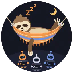 lazyagents mascot: a sloth resting in a hammock above three robots